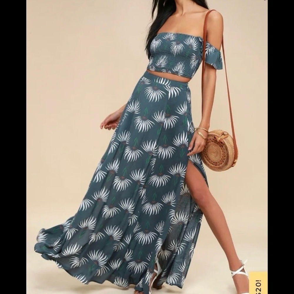 Lulus Trancoso two piece skirt and smocked top set